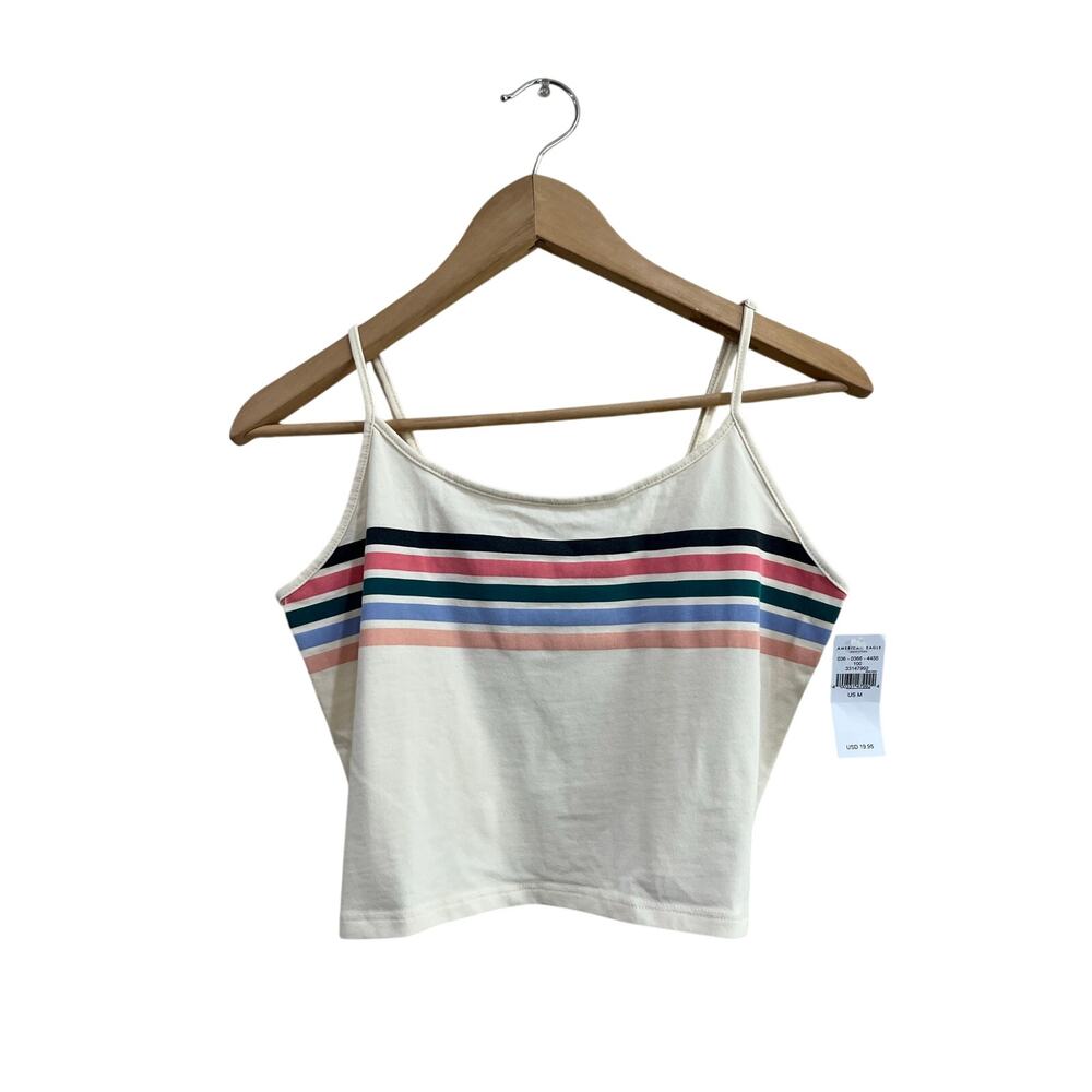 American Eagle Striped Crop Tank Top Y2K Soft Girl Cami Size M